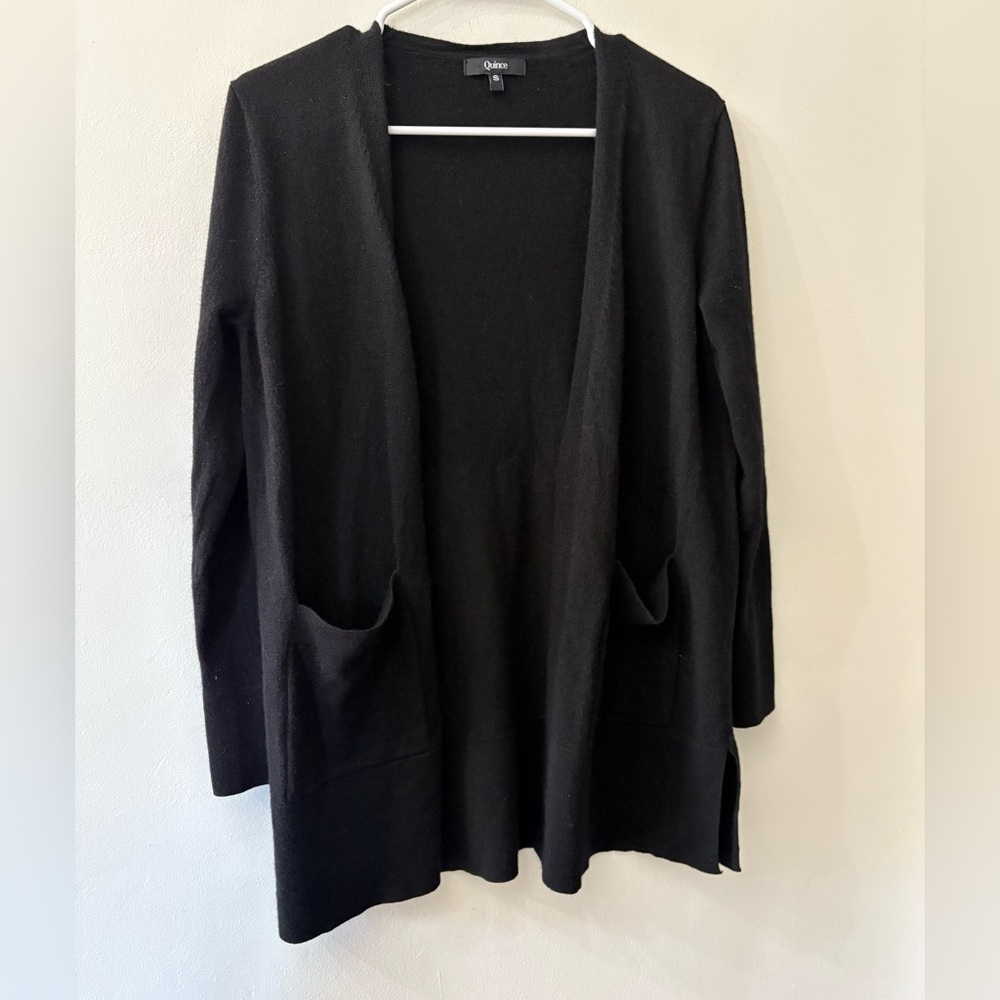 Quince women’s small Black Open-Front Women’s Cardigan Sweater- 100% merino wool